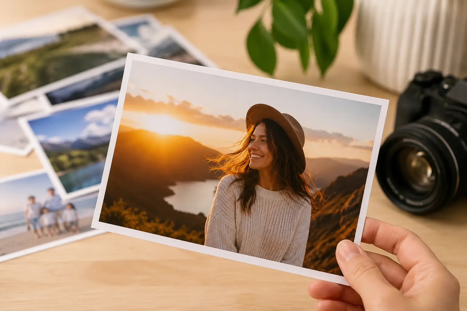 Foto en 13x18 cm con mujer en un atardecer como primera foto