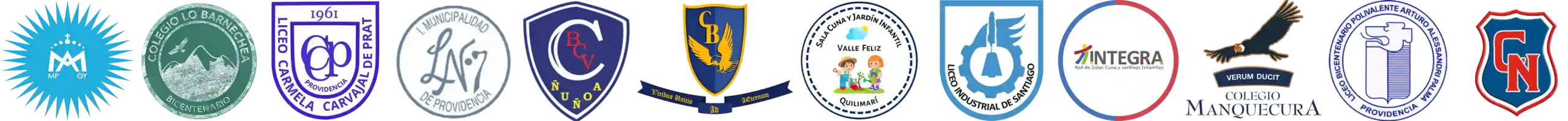 Serie de logos de colegios dispuestos horizontalmente