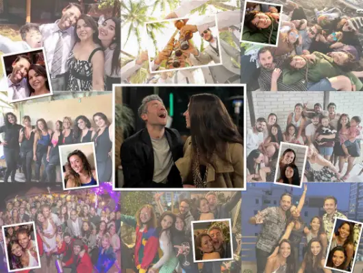 Collage de fotos familiares sobre una mesa