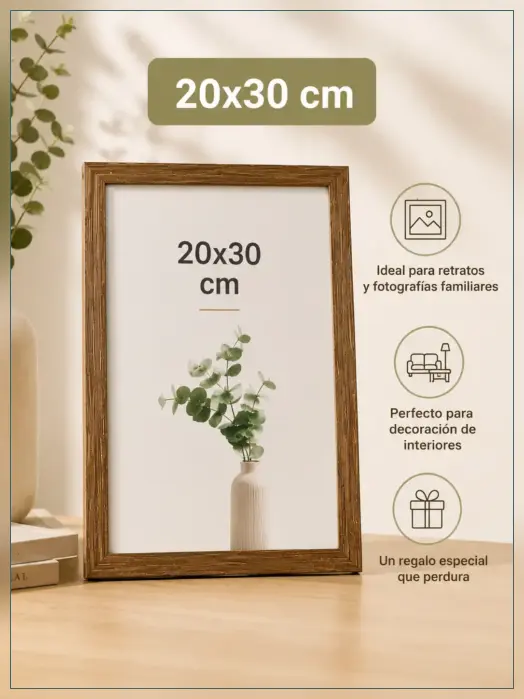 Cuadro personalizado 20x30 cm con marco marrón para fotografías familiares y decoración de interiores