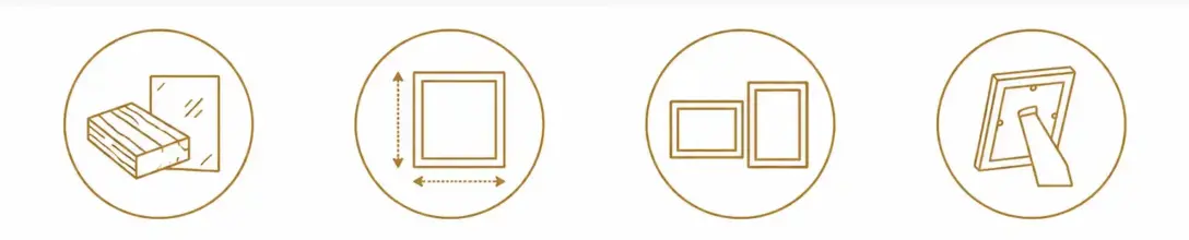 Iconos de datos tecnicos de cuadro en tonos dorados