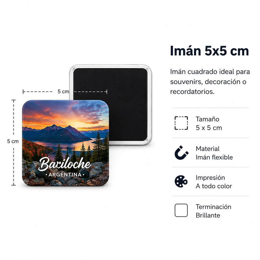 Imán fotográfico personalizado de 5x5 cm con impresión a color y acabado brillante para recuerdos, graduaciones y eventos.