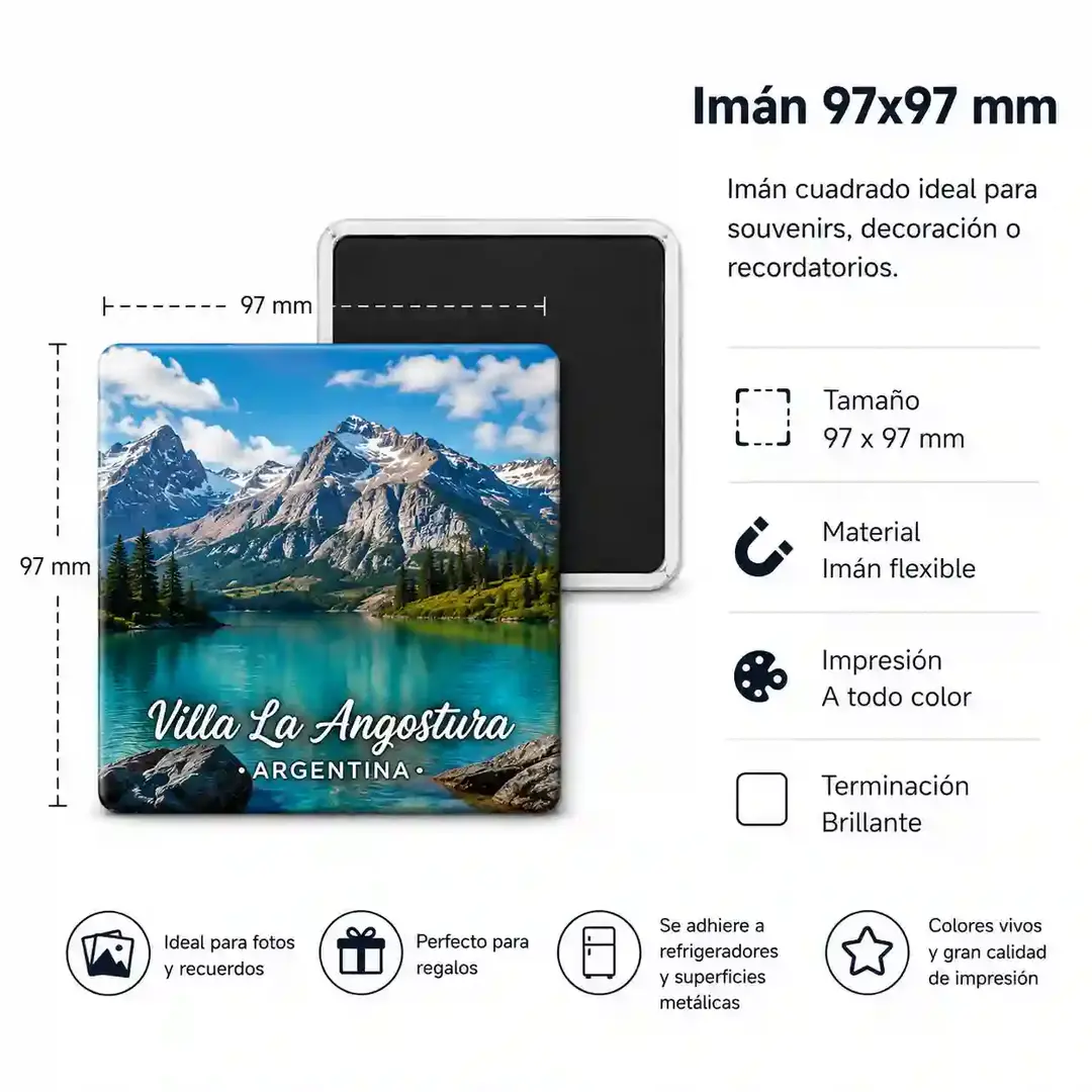 Imán para refrigerador personalizado de 97x97 mm con impresión fotográfica a todo color, ideal para recuerdos, regalos personalizados y eventos especiales.