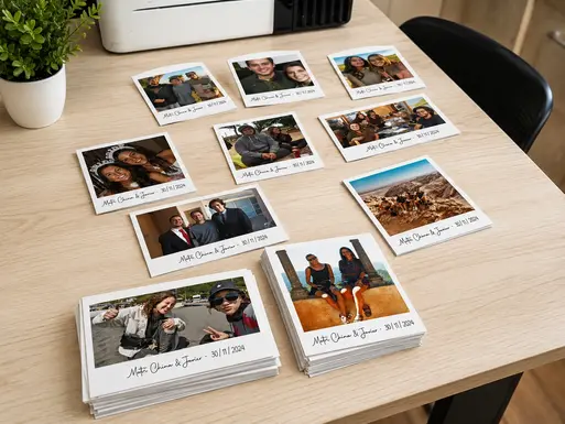 Imanes estilo Polaroid personalizados con fotografías familiares y recuerdos impresos para refrigerador y superficies metálicas.