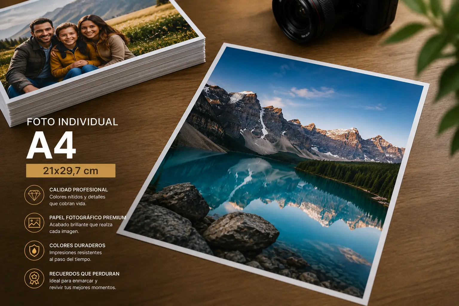 Fotos A4 sobre una mesa 