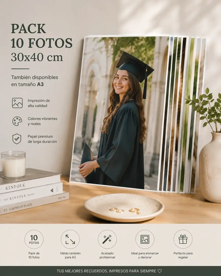 Pack de fotografías impresas tamaño 30x40 cm y A3 con calidad profesional y acabado premium